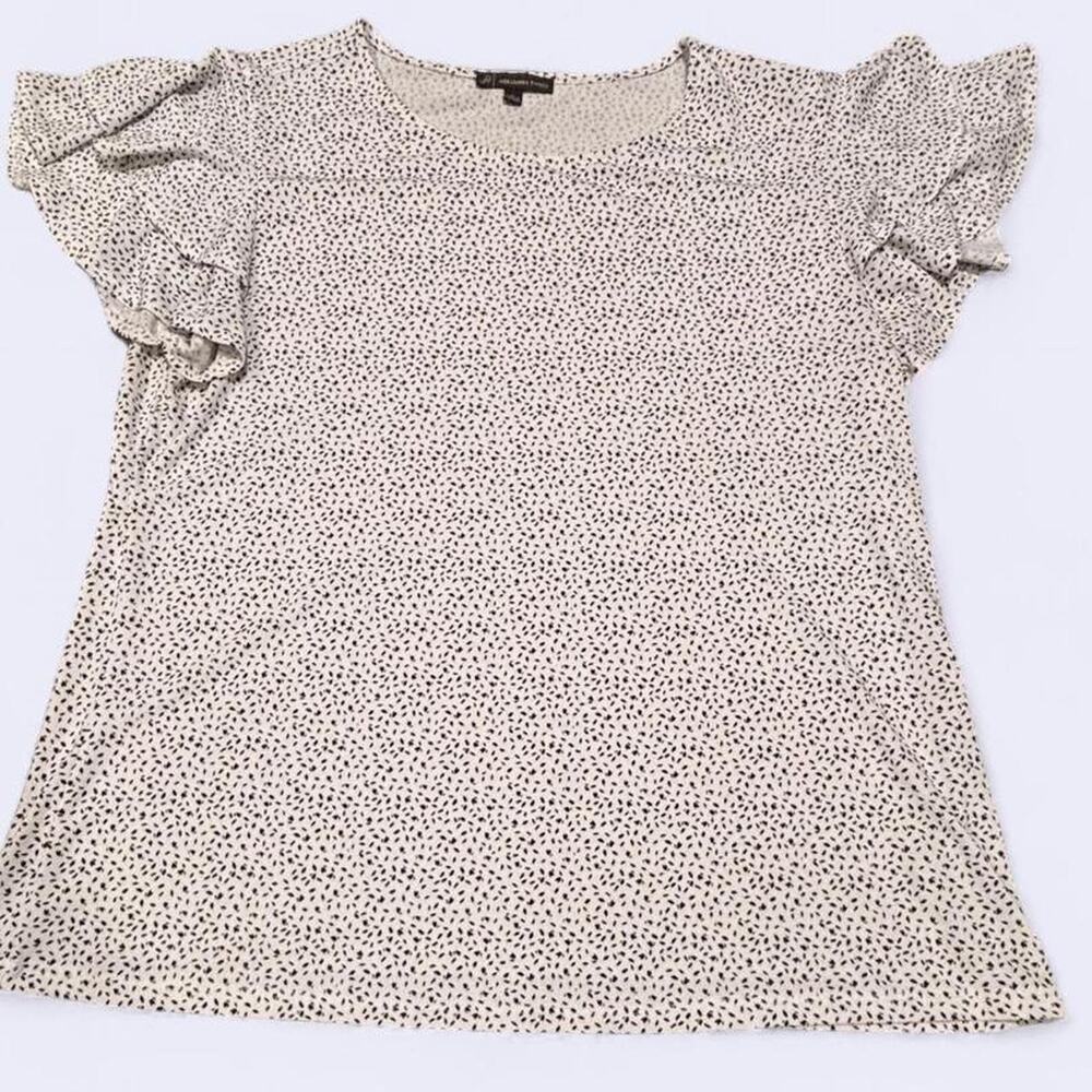 Adrianna Papell Polka Dot Flutter Sleeve Blouse - White/Black - Size Large